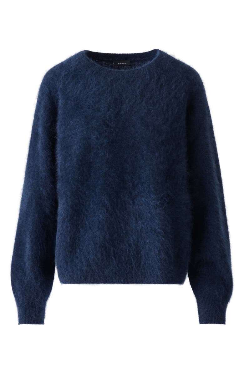 Akris Brushed Cashmere Crewneck Sweater, Alternate, color, Navy