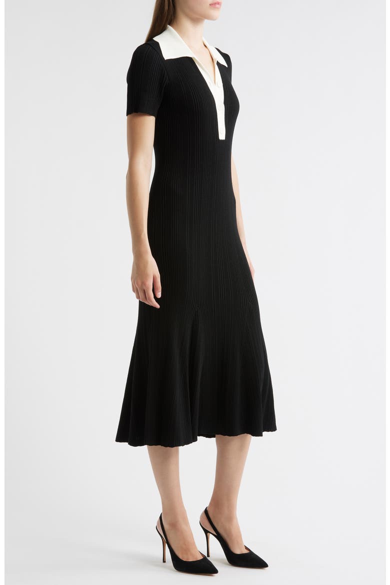 Rib Midi Polo Dress, Alternate, color, BLACK