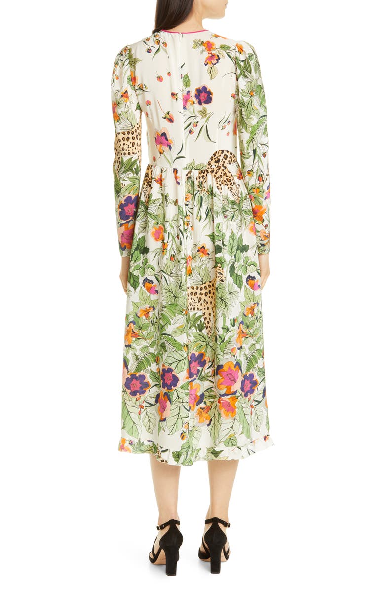 RED Valentino Jungle Print Long Sleeve Silk Midi Dress, Alternate, color, 