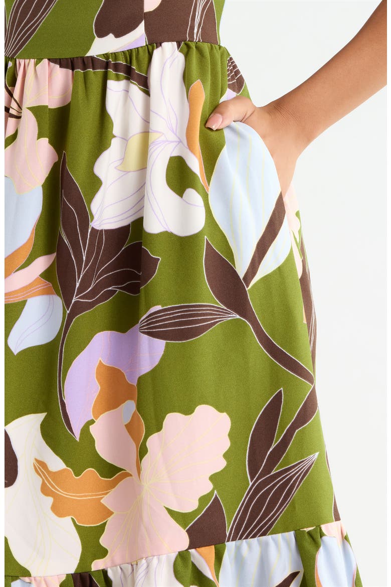 Silda Floral Smocked Back Panel Maxi Dress, Alternate, color, OLIVE MULTI