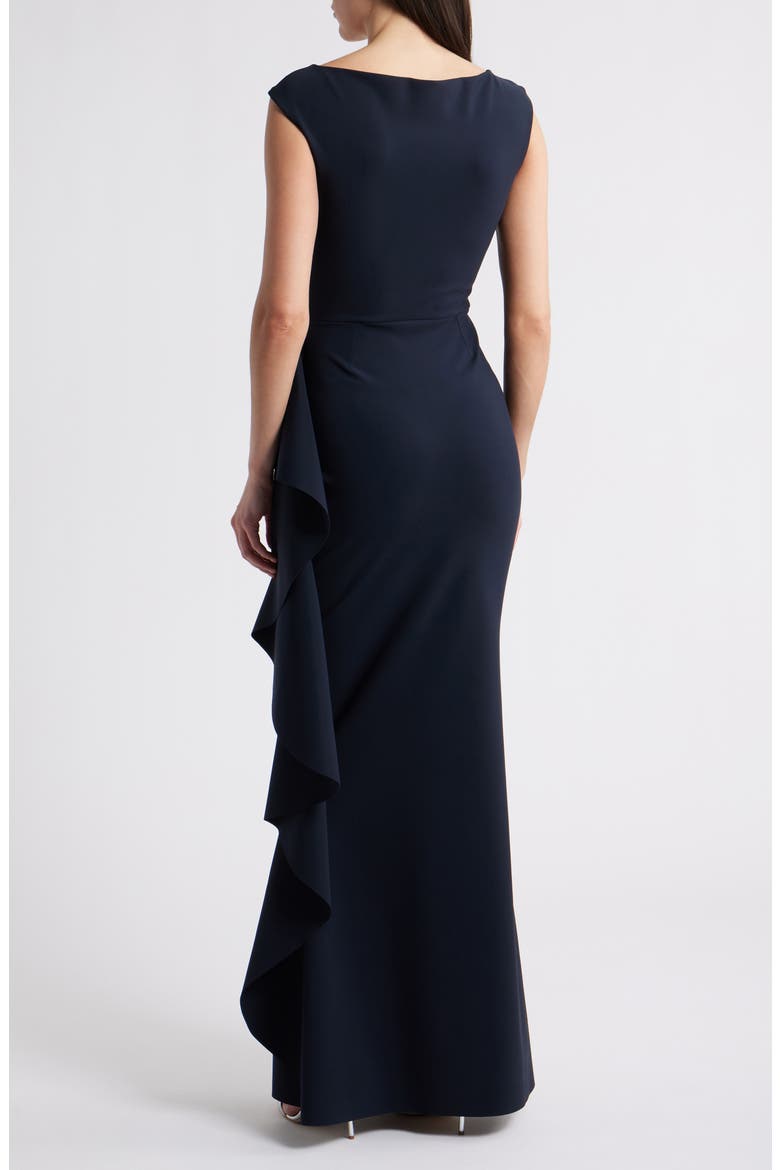 Sozen Cascade Ruffle Sleeveless Gown, Alternate, color, DARK NAVY