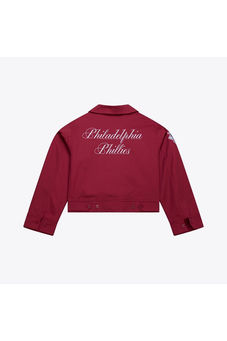 Women's Mitchell & Ness Burgundy Philadelphia Phillies Script Mechanic Cropped Full-Zip Jacket, Alternate, color, Burgundy