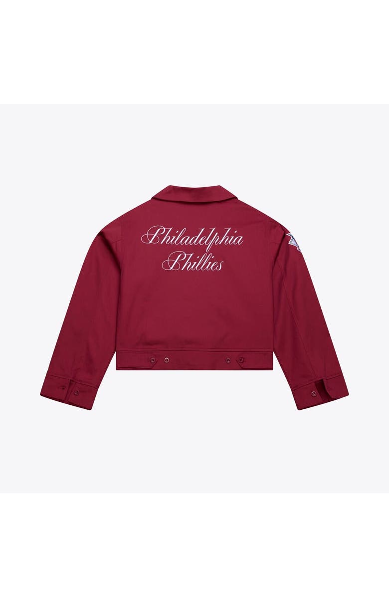 Mitchell & Ness Women's Mitchell & Ness Burgundy Philadelphia Phillies Script Mechanic Cropped Full-Zip Jacket, Alternate, color, Burgundy