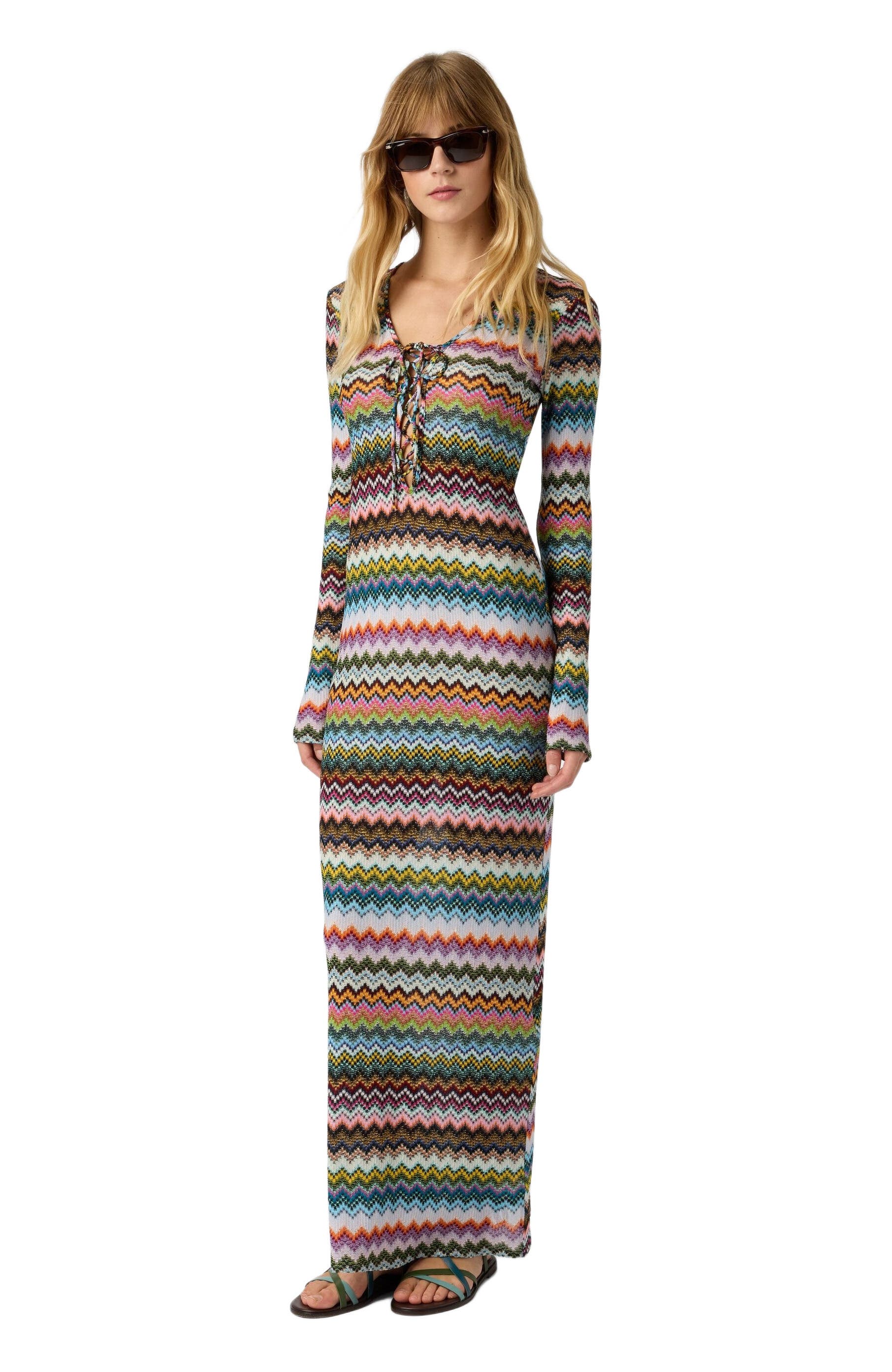 Long Cover-up In Lame Viscose With Pixel-effect Zigzag Pattern