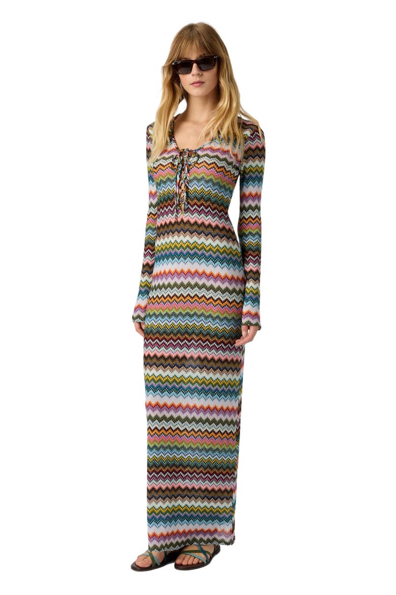 Long Cover-up In Lamé Viscose With Pixel-effect Zigzag Pattern, Main, color, Black & Multicoloured