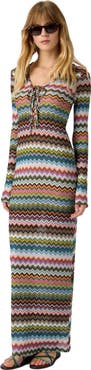 Missoni Long Cover-up In Lamé Viscose With Pixel-effect Zigzag Pattern