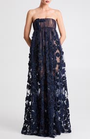 HELSI Beatrice Strapless 3D Embellished Floral Sheer Gown