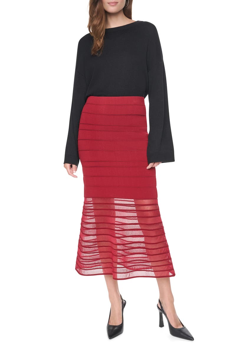 Ladder Lace Mesh Midi Sweater Skirt, Alternate, color, CRANBERRY
