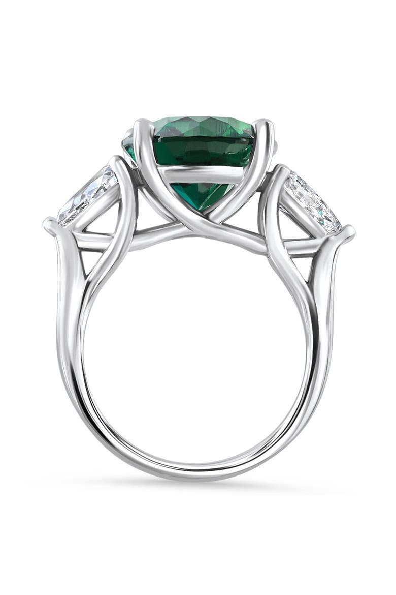 16x12mm Emerald & 1Ct Pear Shape Diamond Ring 14k Gold Lab Grown, Alternate, color, 14k White Gold