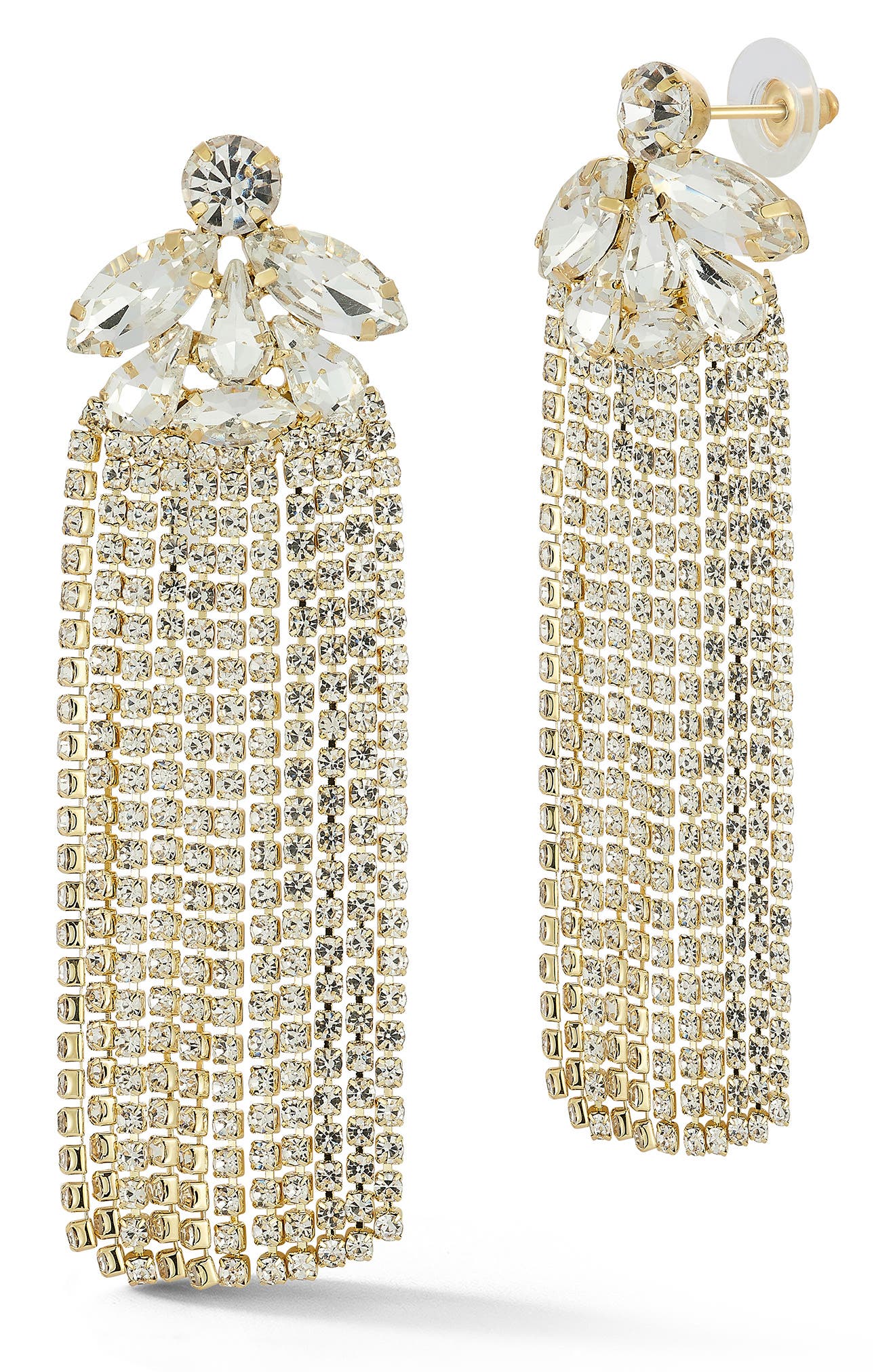 Cubic Zirconia Flower Tennis Chain Drop Earrings