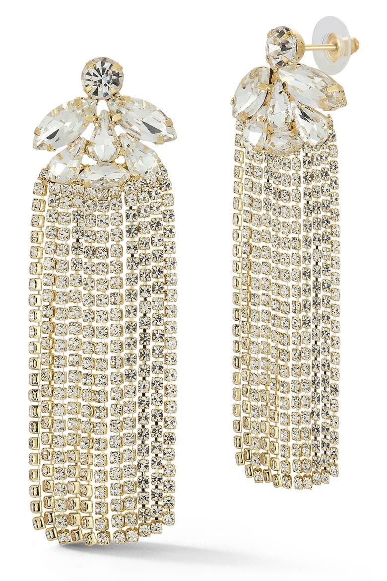 Cubic Zirconia Flower Tennis Chain Drop Earrings, Main, color, GOLD