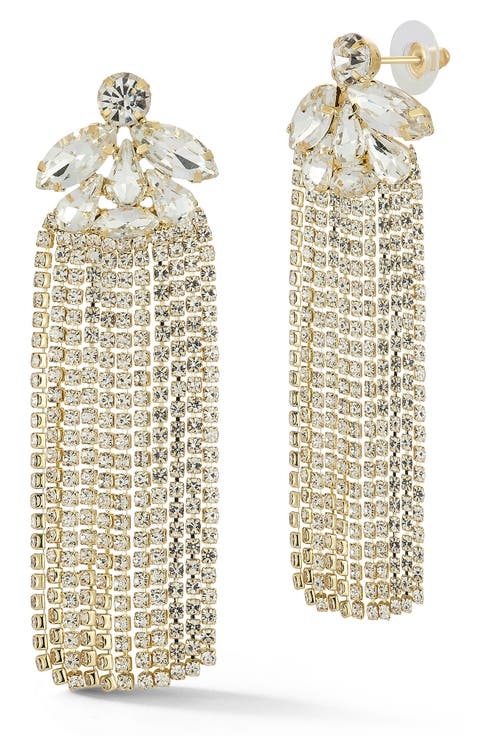 Cubic Zirconia Flower Tennis Chain Drop Earrings