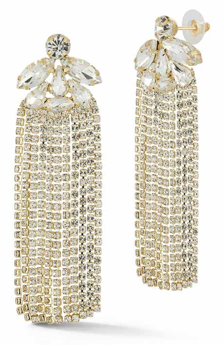 Cubic Zirconia Flower Tennis Chain Drop Earrings