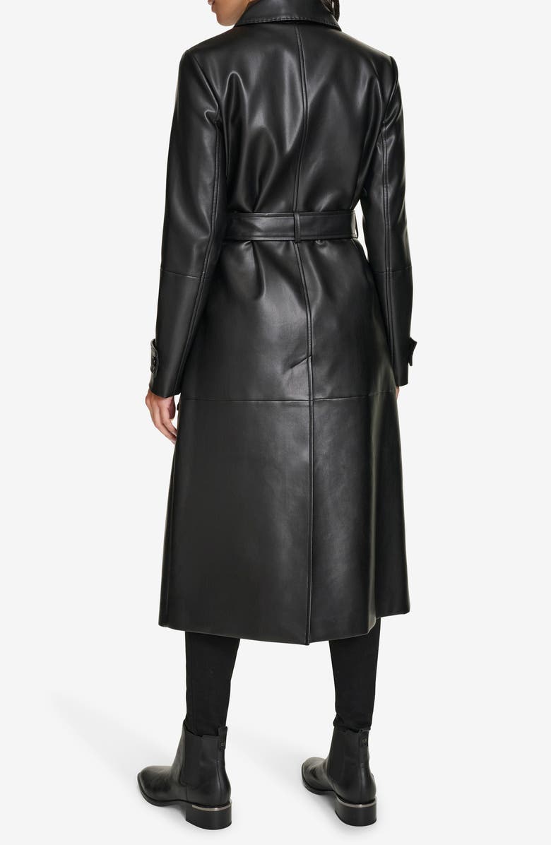 Calvin Klein Faux Leather Belted Trench Coat, Alternate, color,