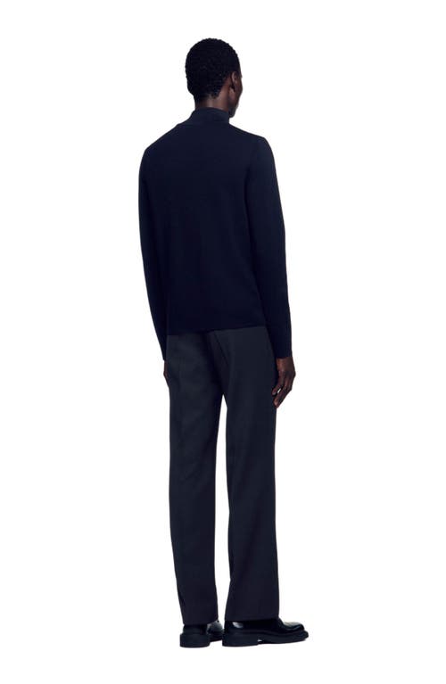 Sandro Wool Sweater With Zip Collar In Carbon Black