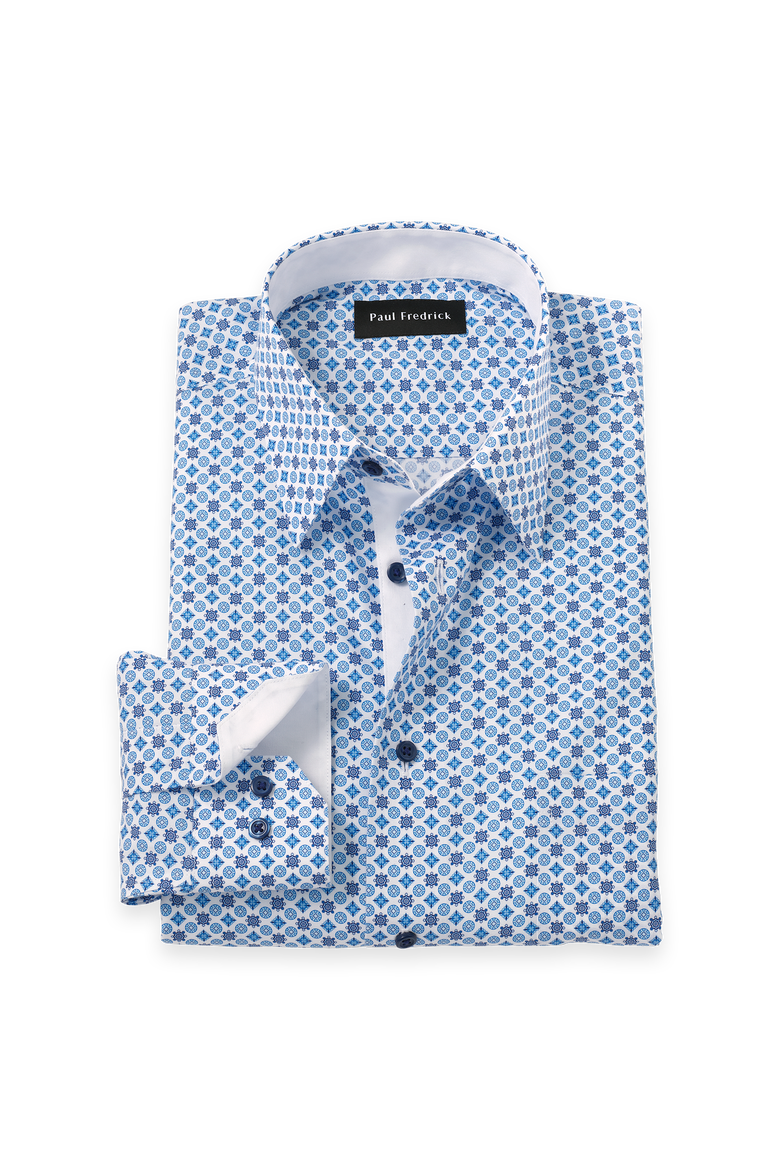 Cotton Point Collar Poplin Tailored Contrast Trim Button Cuff Long Sleeve Shirt, Main, color, Blue