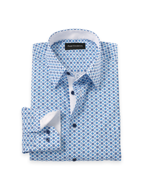 Cotton Point Collar Poplin Tailored Contrast Trim Button Cuff Long Sleeve