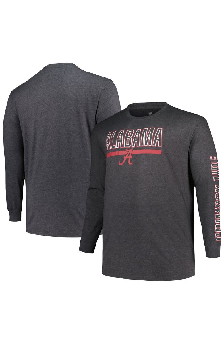 PROFILE Men's Profile Heather Charcoal Alabama Crimson Tide Big & Tall Two-Hit Graphic Long Sleeve T-Shirt, Main, color, 