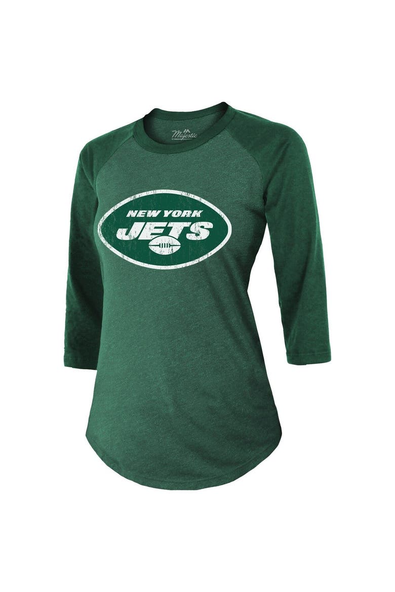 Women's Majestic Threads Ahmad Sauce Gardner Green New York Jets Player Name & Number Tri-Blend 3/4-Sleeve Fitted T-Shirt, Alternate, color, Green
