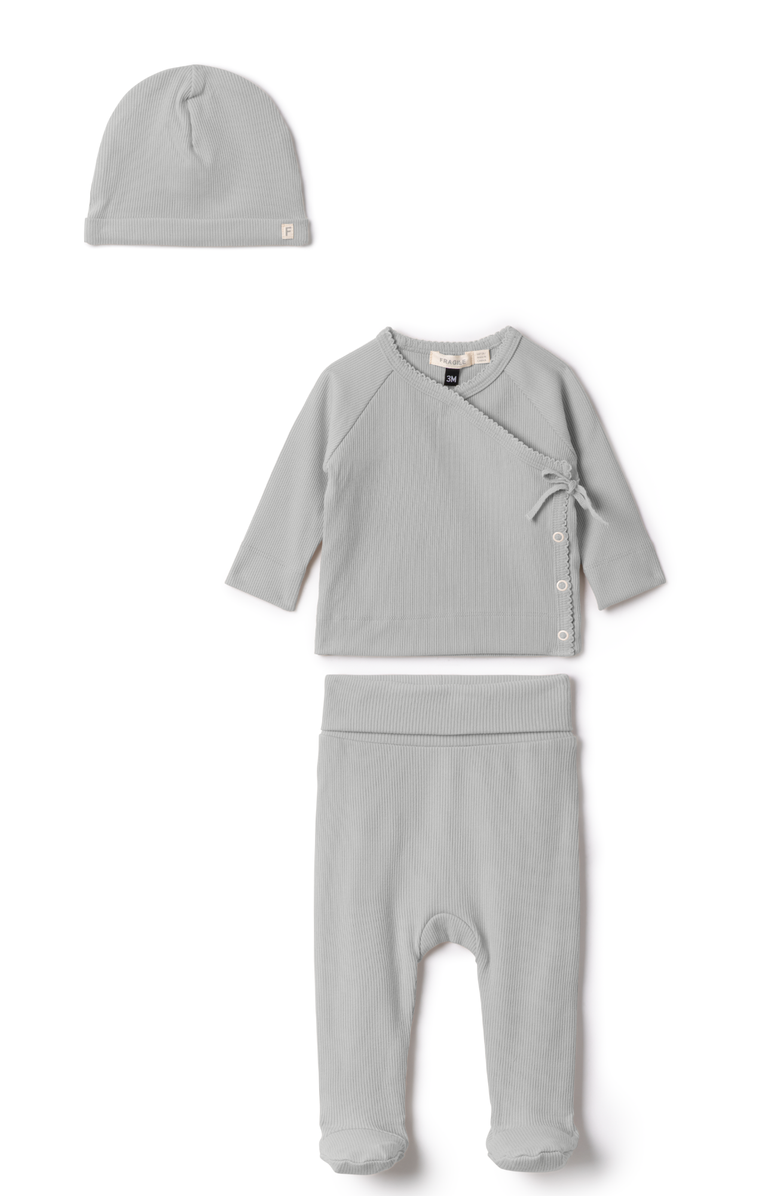 Fragile Boy Ribbed Wrap Long Sleeve Top, Leggings and Hat Set, Main, color, Seafoam