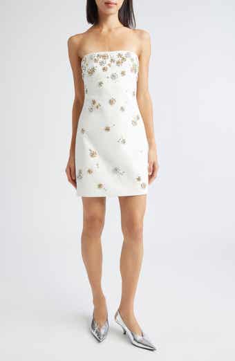 Samia Tumbling Crystal Flowers Strapless Dress