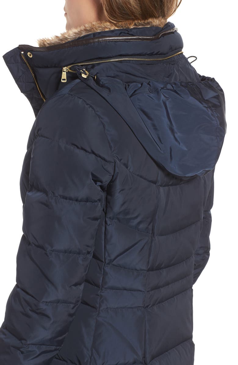 Cole Haan Quilted Down & Feather Fill Jacket with Faux Fur Trim, Alternate, color, Navy