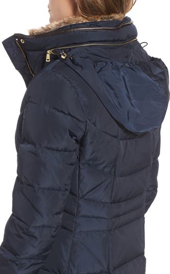 Quilted Down & Feather Fill Jacket with Faux Fur Trim