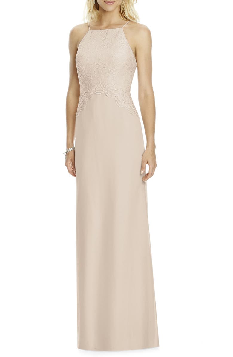 After Six Square Neck Lace & Chiffon Gown, Main, color,