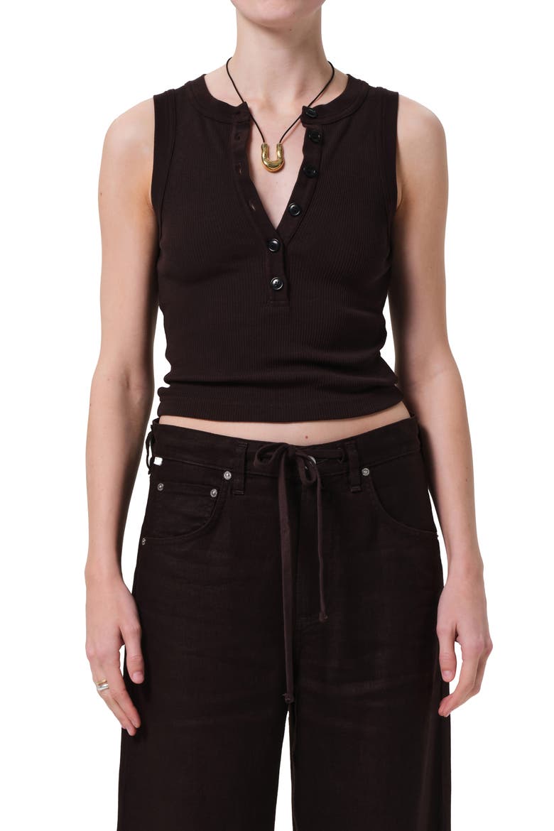Caralyn Rib Henley Tank, Main, color, CHOCOLATE