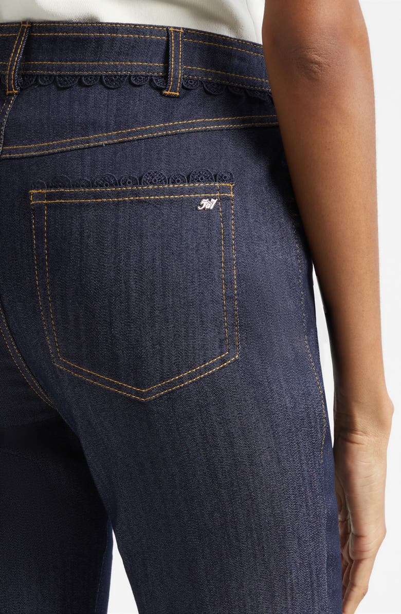 Cinq à Sept Guipure Lace Trim Cropped Flare Leg Jeans, Alternate, color, Indigo