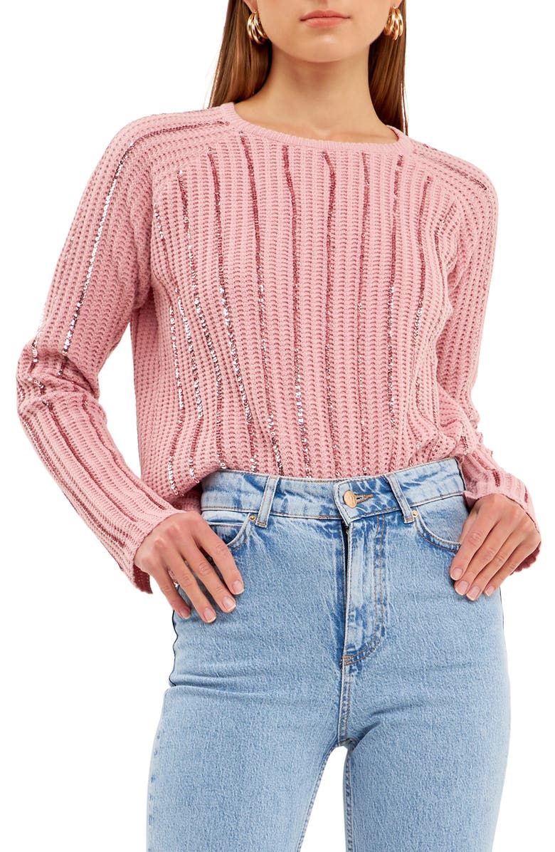 Endless Rose Sequin Detail Sweater, Main, color, Pink