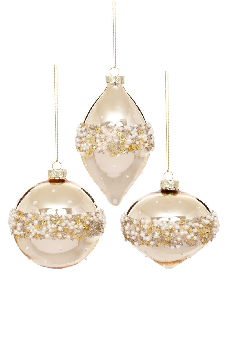 Luxe Pearl Bead Ornament, Box of 6, Main, color, Champagne Gold