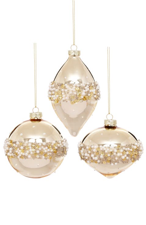 Luxe Pearl Bead Ornament, Box of 6