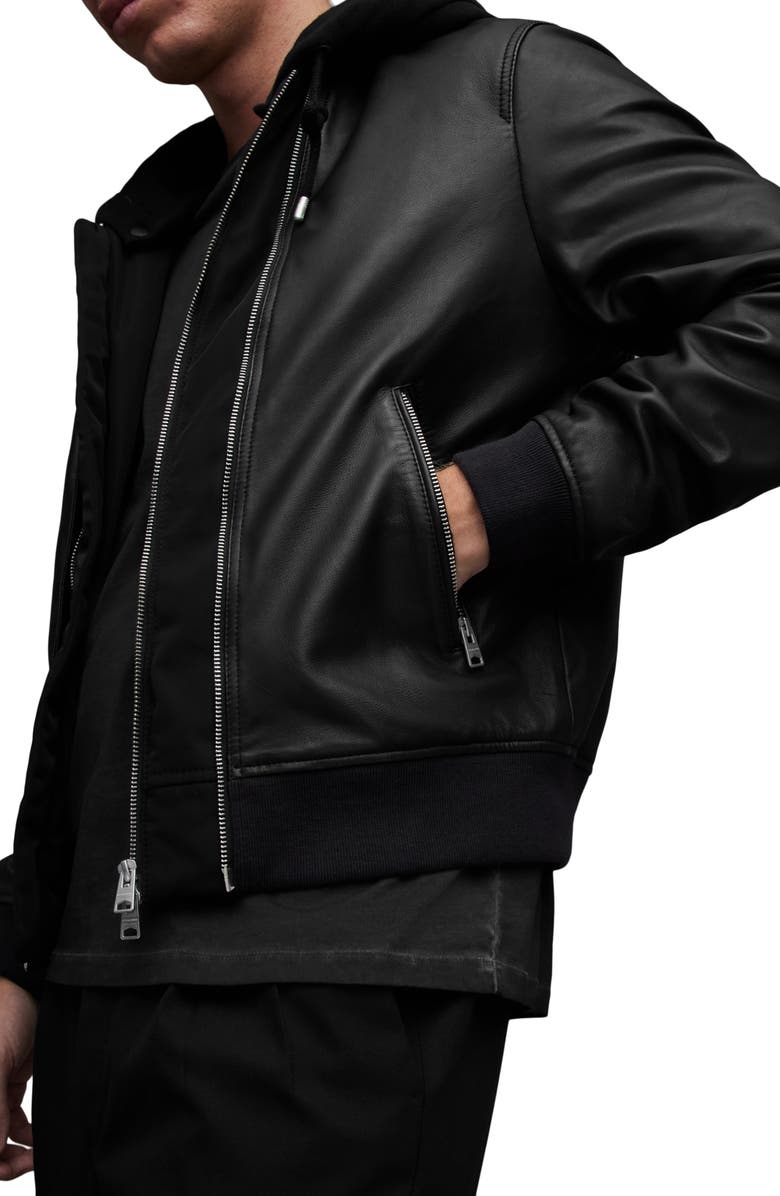 AllSaints Valk Hooded Moto Leather Jacket, Alternate, color, 