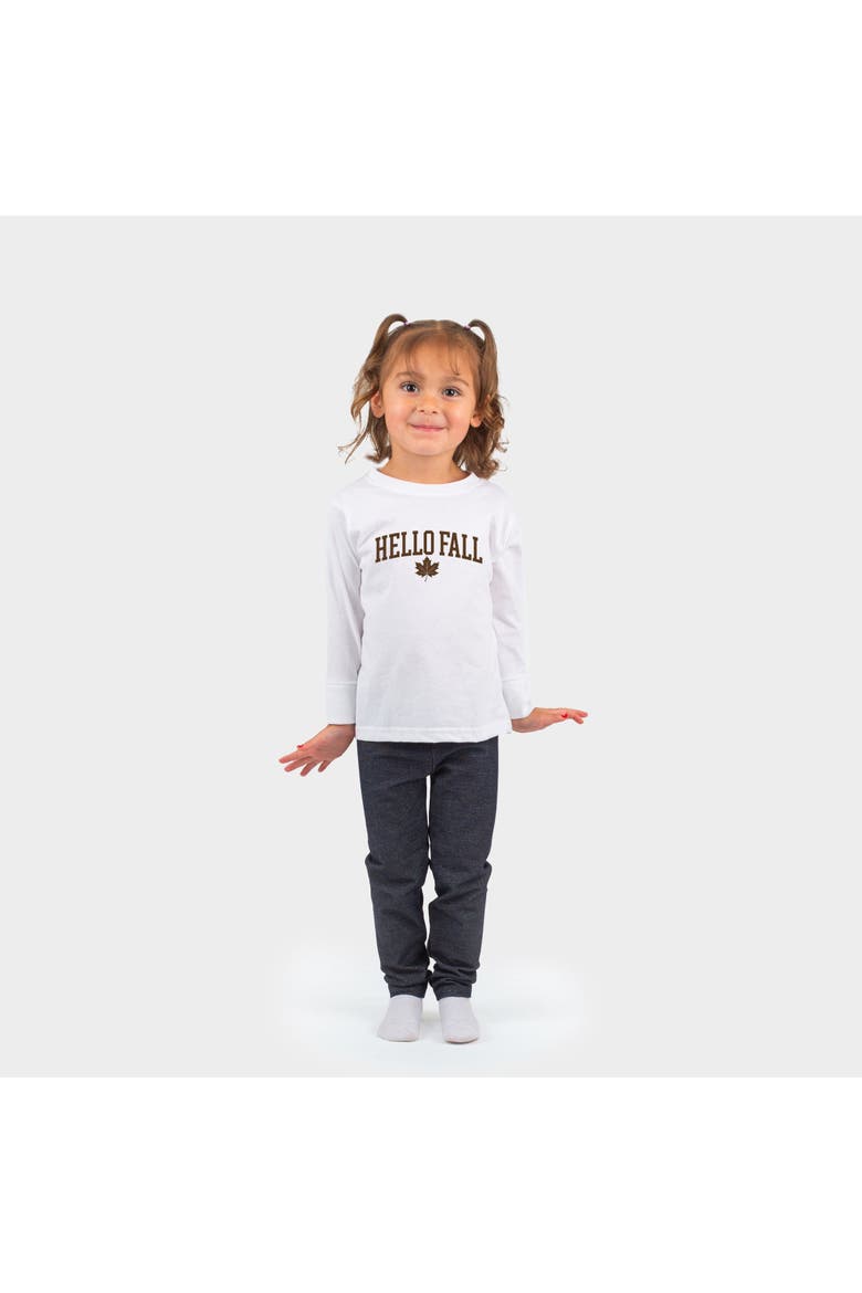 Hello Fall Leaf Toddler Long Sleeve Graphic Tee, Main, color, White