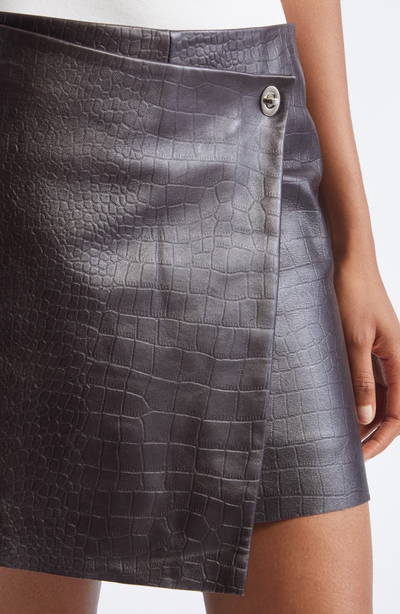Stand Studio Raya Croc Embossed Leather Wrap Miniskirt, Alternate, color, Espresso