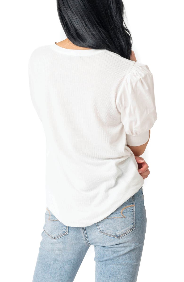 GIBSONLOOK Puff Sleeve Mixed Media Top, Alternate, color, White