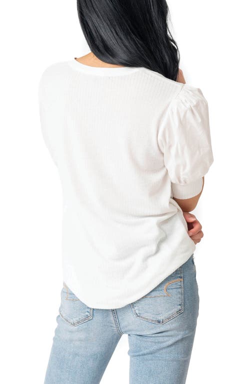 Shop Gibsonlook Puff Sleeve Mixed Media Top In White