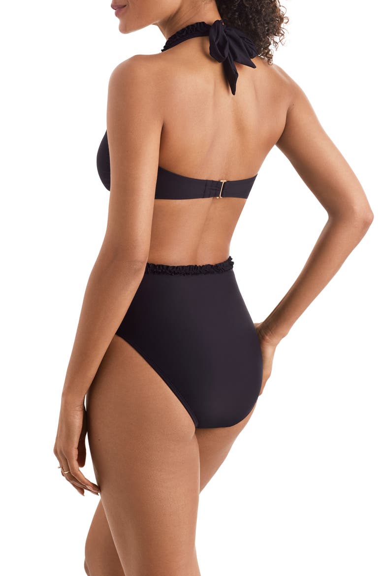 Sonny Ruffle Cutout One-Piece Swimsuit, Alternate, color, BLACK