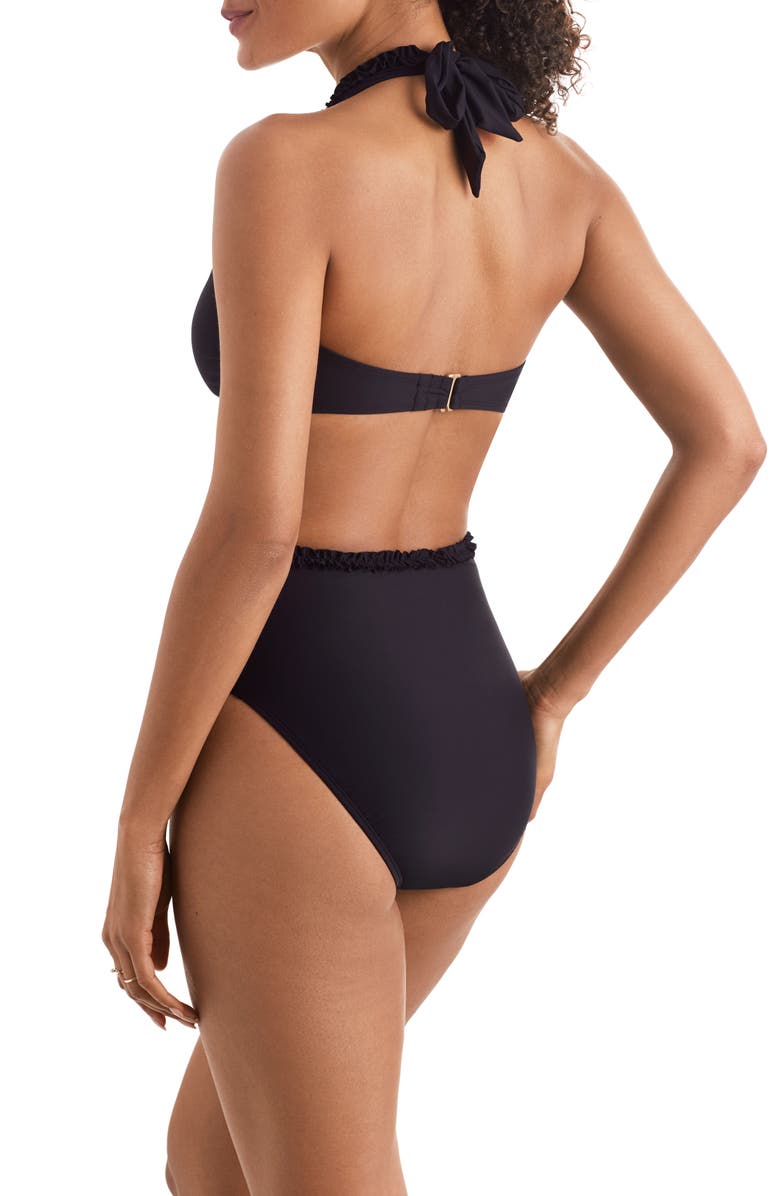 Mimi Flamingo Sonny Ruffle Cutout One-Piece Swimsuit, Alternate, color, Black