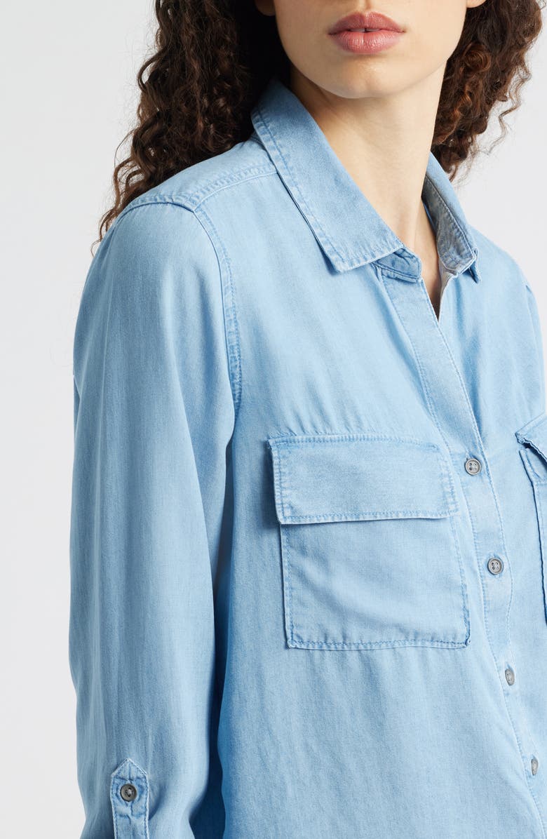 beachlunchlounge Fiorella Long Sleeve Button-Up Shirt, Alternate, color, Light Wash