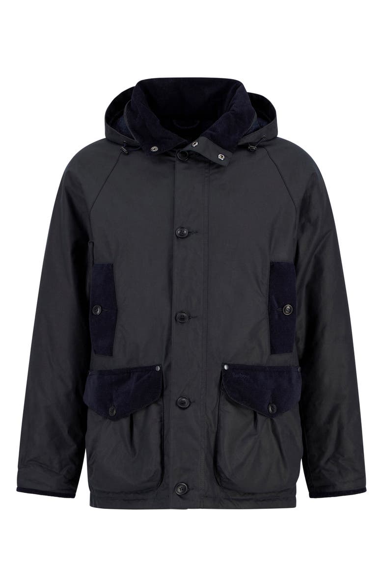 Barbour Modern Waxed Cotton Jacket with Removable Hood, Alternate, color, Navy
