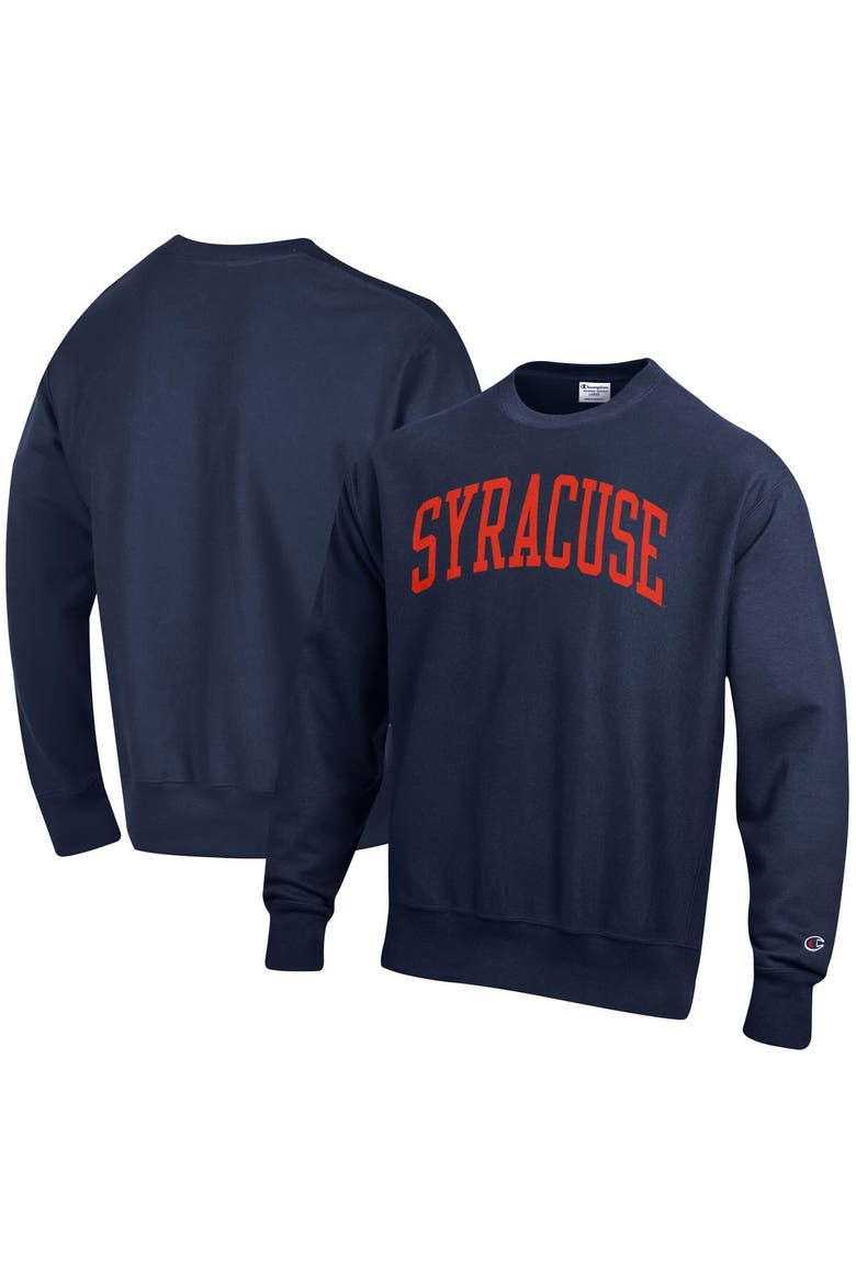 Men's Champion Navy Syracuse Orange Arch Reverse Weave Pullover Sweatshirt, Main, color, Navy