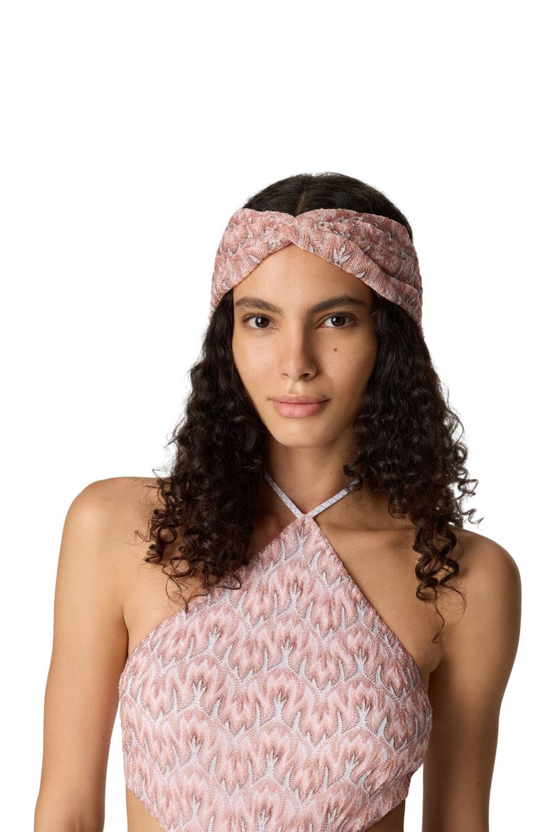 Headband In Lamé Viscose With Foliage Pattern, Main, color, Multicoloured