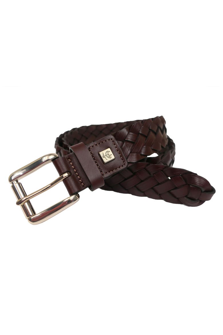 Braided Full Grain Leather Belt, Main, color, Brown