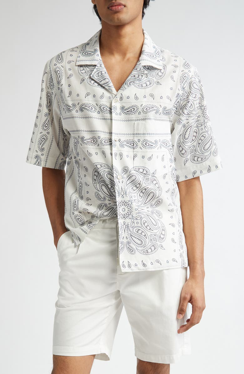 Eleventy Bandana Print Linen 
Cotton Camp Shirt, Main, color, 