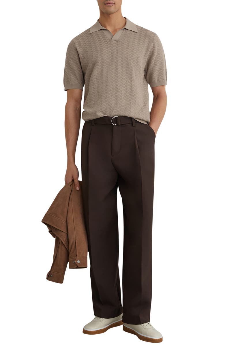 Reiss Sol Geo Open Stitch Knit Polo, Alternate, color, Taupe Brown