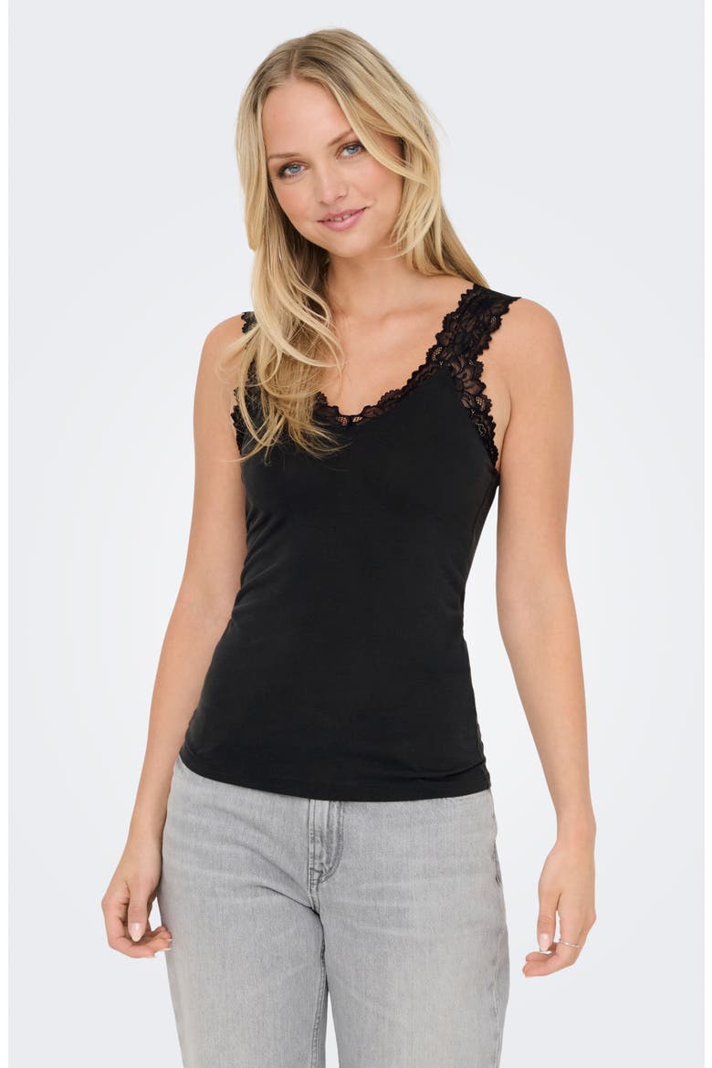 Free Lace Trim Sleeveless Top, Alternate, color, BLACK