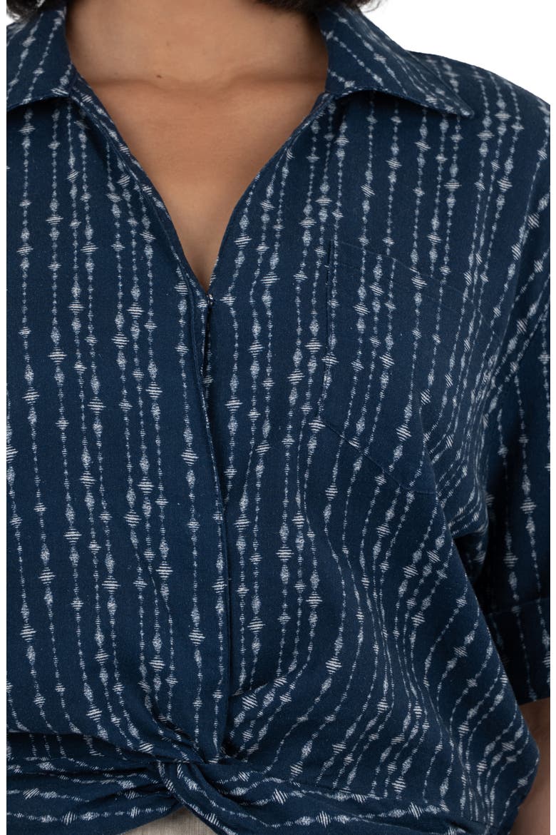 Rebel Printed Knot Front Linen Blend Top, Alternate, color, INCA NAVY IVORY