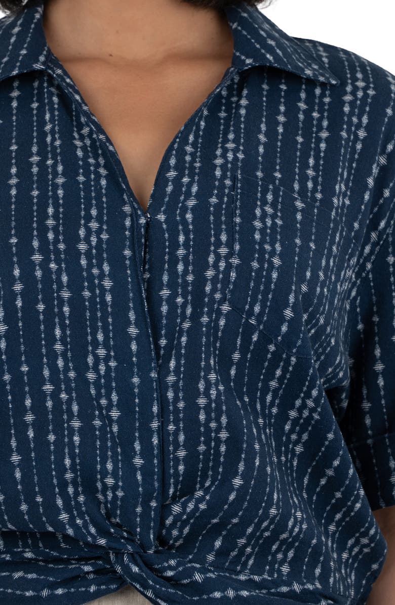 KUT from the Kloth Rebel Printed Knot Front Linen Blend Top, Alternate, color, Inca Navy Ivory
